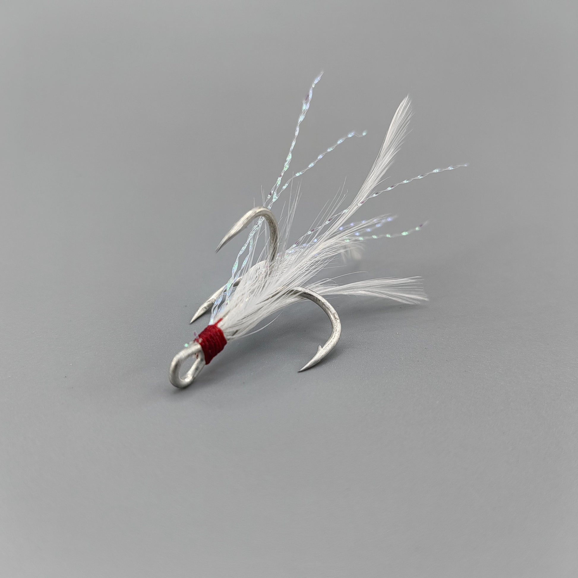 3x Strong White Feather Matte Tin Treble Hooks