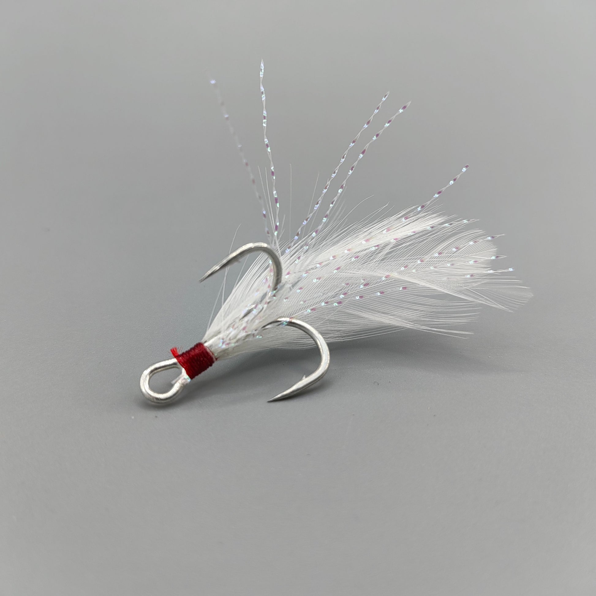 3x Strong White Feather Matte Tin Treble Hooks